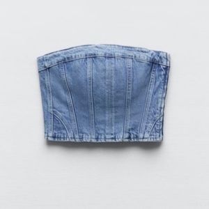 Zara Light Blue Denim Corset Top Size XS